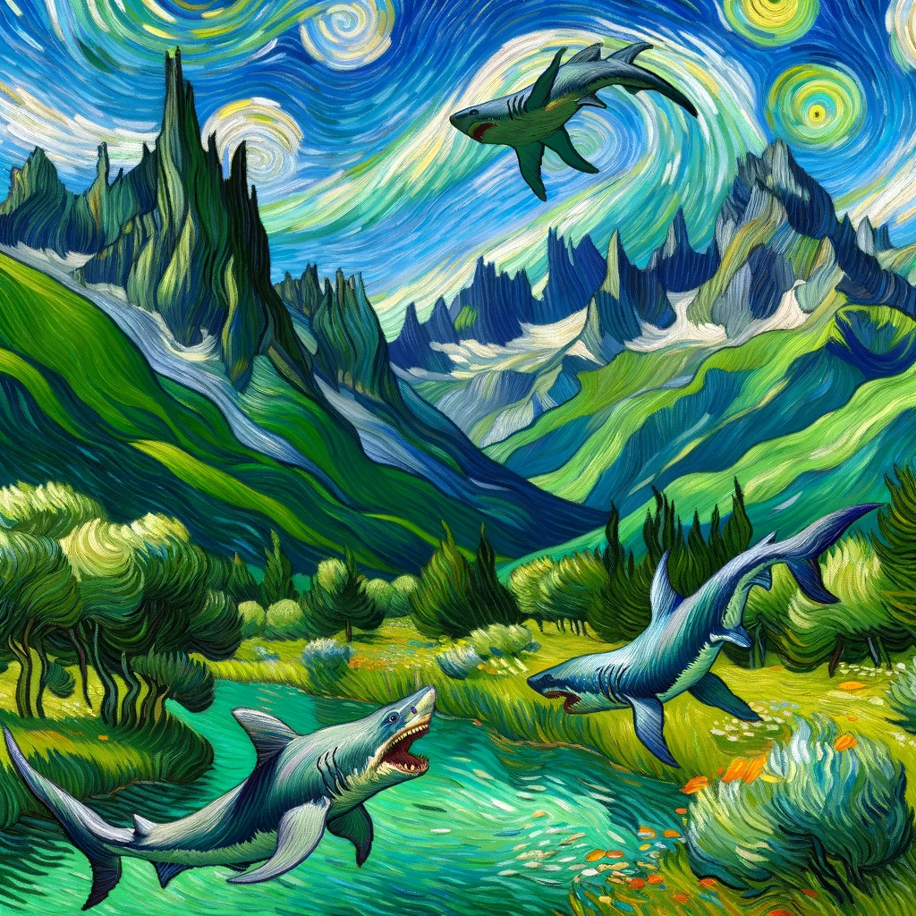 DALLE van gogh 1 with sharks